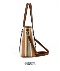 กระเป๋าถือลายทางผู้หญิงใบใหญ่  กระเป๋าสะพายไหล่ทรงสวยเรียบง่าย  ชุดกระเป๋าสามชิ้นสำหรับเดินทาง  จุของได้เยอะ - Product Image 5