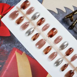 Vente en gros 10Pcs Court Carré Ambre Motifs <span class=keywords><strong>Faux</strong></span> Ongles Coloftul <span class=keywords><strong>Pastel</strong></span> Oeil de Chat Presse sur Ongles pour Femmes - Product Image 2