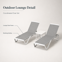 Ensemble de chaises de plage modernes en métal gris avec table d'appoint pour piscine, patio, resort, mobilier d'extérieur