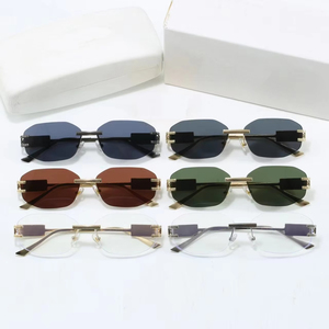 Wholesale Rimless Irregular Polygon Sunglasses for Men UV400 Protection Luxury Designer <b>Eyewear</b> for Business Driving - Product Image 1