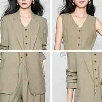 Costume trois pièces kaki sur mesure pour femme, veste, blazer, pantalon large, ensemble décontracté pour le bureau, OEM ODM