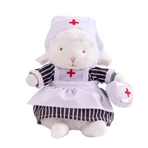 Factory OEM soft cute nurse sheep sitting stuffed sheep cartoon lamb plush toy