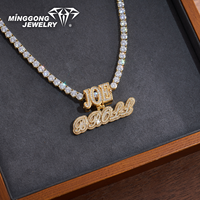 Pendentif personnalisé double couche avec nom, plaqué or, en argent S925, avec lettres en moissanite serties, chaîne tennis, bijoux hip-hop pour hommes