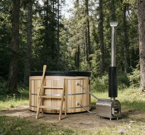 Bain à remous extérieur chauffé au bois en cèdre rouge écologique avec couvercle - Product Image 1