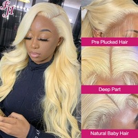 Perruque en cheveux humains naturels 100% vietnamiens de qualité supérieure FH, volume optimal, perruque transparente 13x4 en dentelle, perruque frontale en dentelle ondulée blonde