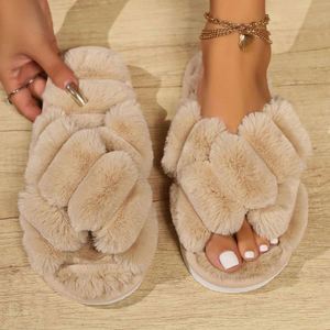 Nuevas Pantuflas de Felpa con Punta Abierta para Mujer, para Invierno, con Entresuela y Suela Exterior de EVA Antideslizantes, para Uso Doméstico - Product Image 5