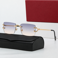Lunettes de soleil de haute qualité avec étui, design tendance sans monture, pour hommes et femmes, protection UV400, design carré, été