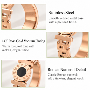 Anillo de Acero Inoxidable con Números Romanos y Baño de Oro Rosa de 14K - Product Image 2