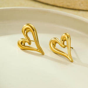 Stylish Gold <b>Heart</b> Earrings Sculpted Open-<b>Heart</b> <b>Shape</b> Fashion-Forward Studs for Women's Elegant Casual Outfits - Product Image 5