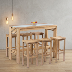 Conjunto de Bar para Exteriores de Teca Mediterránea, Muebles de Madera Rectangulares Modernos y Duraderos, Taburetes y Mesa para Cocina, Comedor y Patio - Product Image 2