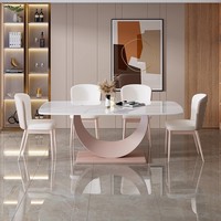 Table à manger rectangulaire moderne pour petit foyer, avec base en métal et plateau en pierre, pour l'ameublement des appartements