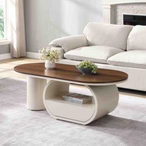 <span class=keywords><strong>Tavolino</strong></span> da Caffè Ovale Moderno ATUNUS con Ampio Cassetto Portaoggetti, <span class=keywords><strong>Design</strong></span> Elegante in <span class=keywords><strong>Legno</strong></span> Bianco per Soggiorno e Ufficio Contemporanei - Product Image 1