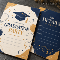 Cartes d'invitation de remise de diplôme personnalisées, élégantes, bleu marine et or, avec confettis en forme de ballons, invitations pour fête de remise de diplôme, cartes d'invitation pour célébration de la remise de diplôme
