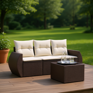 Ensemble de canapé de jardin en rotin brun 3 places avec pieds réglables, mobilier d'extérieur au design contemporain - Product Image 2