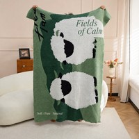 Couverture en tricot Green Sheep, style Boho Farmhouse Cottagecore, double face, en polaire moelleuse à texture tissée, pour chambre d'enfant et toile de fond photo