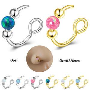 Anneau de nez en opale à tête obcuse en acier inoxydable personnalisable, anneau de lèvre sans perçage, faux clip d'oreille, bijoux pour femmes et hommes - Product Image 1