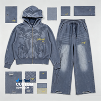 Set Hoodie Distressed Heavyweight Custom Grosir, Efek Sun Faded, Supplier Terpercaya, Cetak DTG Kornit, Streetwear Angel