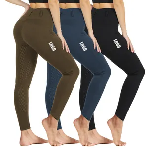 Pantalones ajustados de cintura alta de silicona antideslizante con logotipo personalizado para montar a caballo, mallas, mallas, pantalones ecuestres para mujer