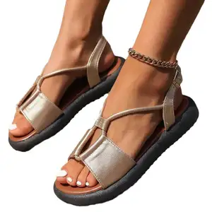 Sandálias romanas sexy e grossas com alça larga, sandálias de dedo aberto para praia, plus size, moda verão 2024, S413