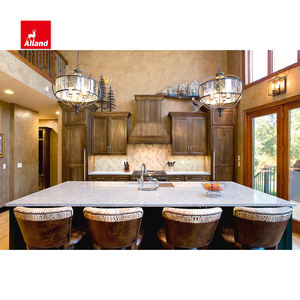 Allandcabinet Armoire de cuisine américaine en chêne encadré Armoire rustique avec îlot avec pierre de mable blanche pour cuisine murale - Product Image 1