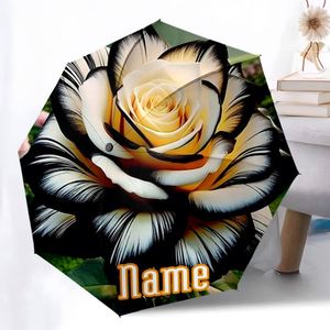 1 Parapluie pliant personnalisé noir et blanc avec nom et rose, sans minimum de commande, cadeau floral personnalisé, commande unique, parapluie avec photo - Product Image 4