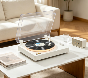 Tourne-disque <span class=keywords><strong>vinyle</strong></span> avec éclairage d'ambiance, 2 vitesses, entraînement par courroie, avec haut-parleurs stéréo intégrés pour salon - Product Image 2