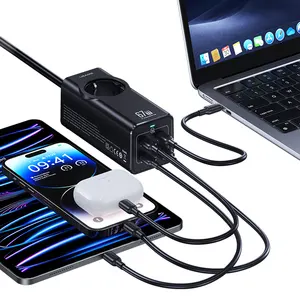 USAMS adaptor pengisian cepat EU 67W, pengisi daya PD USB C soket dengan kabel 1.5M AC Output 2200W untuk iPhone dan Laptop