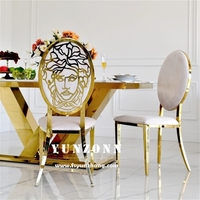 Table à manger de luxe en or avec plateau en marbre blanc, mobilier OEM pour hôtel, restaurant, banquets, salon, en métal