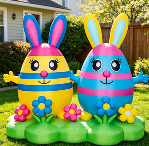 Venta al por mayor de huevos de Pascua inflables coloridos con conejitos y flores en la base para decoración de jardín, patio, porche y festividades al aire libre. - Product Image 5