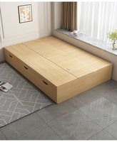Lit double queen size en bois massif au design moderne avec rangement et tiroirs