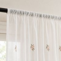 COSENNATUR Rideaux Voilages Brodés Floraux Rose Poudré à Passe-Tringle et Ourlet Festonné pour Chambre et Salon