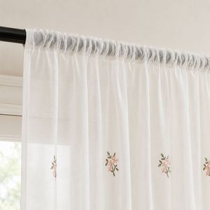 COSENNATUR Rideaux Voilages Brodés Floraux Rose Poudré à Passe-Tringle et Ourlet Festonné pour Chambre et Salon - Product Image 4