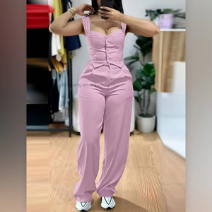 Ensemble 2 pièces élégant pour femme : haut ajusté sans bretelles à manches courtes et pantalon large décontracté – Tendance - Product Image 3