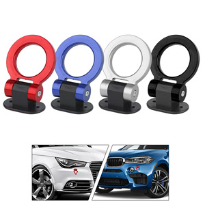 Anneau de remorquage universel décoratif en plastique ABS à 2 trous pour pare-chocs avant de voiture – Rouge, Bleu, Argent, Noir - Product Image 1