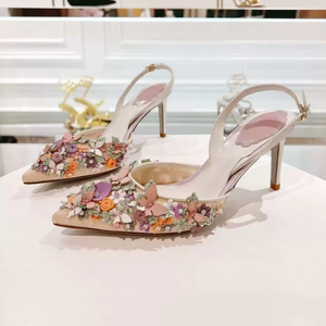 Sandalias de Mujer Eden Florian, Nuevas con Etiquetas, de Satén y Cuero de Lujo, con Pedrería, Adornadas con Flores, de Alta Calidad - Product Image 1
