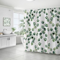 Rideau de douche imperméable à motif pastoral pour best-seller, rideau de douche imprimé en 3D avec des feuilles de plantes tropicales et des fleurs