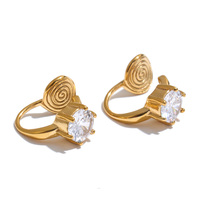 Anting Jepit JINYOU 8558 Klasik Berhiaskan Zirkonia Kubik, Bahan Stainless Steel Lapis Emas 18K untuk Wanita