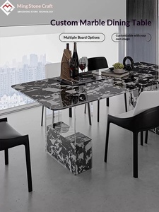 Table à manger rectangulaire en pierre naturelle de <span class=keywords><strong>Dali</strong></span>, style luxe léger, pour petit appartement, mobilier de maison, imperméable et résistant aux taches - Product Image 1