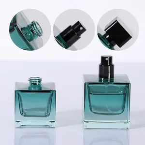 50ml di vetro quadrato crimpatura tappo di lusso personalizzato sfumato verde vetro bottiglia di profumo con tappo quadrato