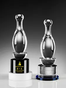 Custom New Crown Awards Glass Crystal Bowling Trophies Personalized Golden Plated Bowling Trophy With Customized Engraved Base