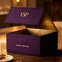 Boîte magnétique violette personnalisable avec logo, conteneur rigide haut de gamme avec intérieur doré pour vêtements sur mesure, cosmétiques en gros