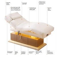 Table de massage électrique moderne et réglable de luxe pour soins du visage et cils, avec base en grain de bois courbée, pour salon de beauté et clinique