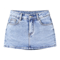 Jupe en jean doublée pour femme, taille basse, micro-mini, avec short intégré, très extensible, style superposé