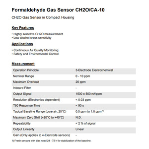 Sensor de Gas Formaldehído Membrapor CH2O CA10, Monitor de Calidad del Aire Hecho en Suiza - Product Image 2