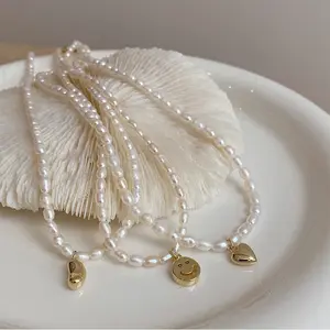 Moda gümüş 18K altın kaplama kolye gerdanlık dolu zincir tatlı su incileri kolyeler takı kadınlar için