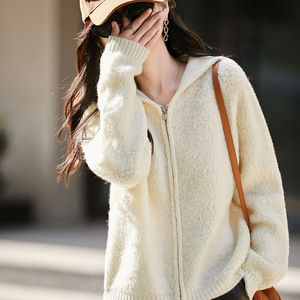 Nuovo Cardigan Invernale in Pura Lana con Cappuccio, Zip e Maniche Lunghe per Donna, Morbido e <span class=keywords><strong>Caldo</strong></span> - Product Image 4