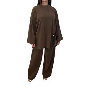 Damen Freizeit 2-Teiliges Set aus Cord-Polyester Einfarbig Rundhals Langarm Locker Sitzend - Product Image 1