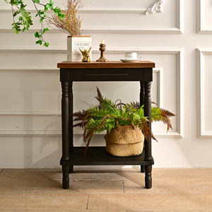 Antique Solid Wood Top Console <b>Side</b> Table Shelf Rustic Northern European Design Durable Living Room Hotel Apartment Storage - Product Image 1