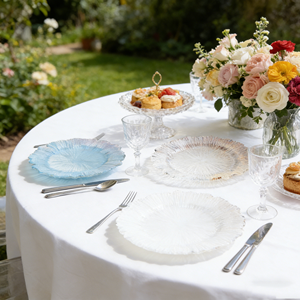 Assiettes de présentation 13 pouces en plastique acrylique transparent avec bordure dorée motif récif pour décoration de mariage et table de dîner - Product Image 1