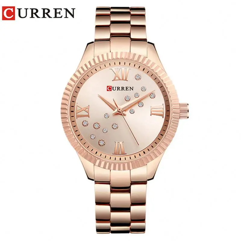 CURREN 9009 brand agents rose gold girl quartz watch low cost Stainless steel Strap Waterproof jewellery Concise Casual watch